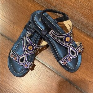 Elegant Beaded Sandals - Blue and Purple